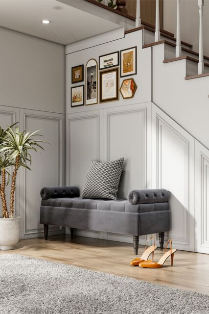 Living and Home Tufted Flip Top Storage Bench with Side Arms Grey - image 1
