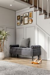 Living and Home Tufted Flip Top Storage Bench with Side Arms Grey - thumbnail 1