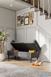 Living and Home Tufted Flip Top Storage Bench with Side Arms Grey - thumbnail 2