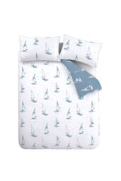 Catherine Lansfield 'Salcombe Boats' Reversible Duvet Cover Set in Light Blue - Size: Double - thumbnail 5