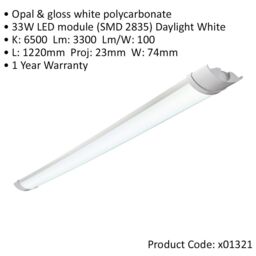 Loops 4ft IP65 Flush Batten Light - 33W Daylight White LED - Opal & Gloss White Pc - thumbnail 2
