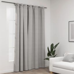 Berkfield Home Linen-Look Blackout Curtain with Hooks Grey 290x245 cm - thumbnail 1
