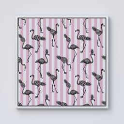 "Warren Reed - Designer Pineapple Flamingo Framed Canvas in Off-White - Size: W16"" x H16""" - thumbnail 1