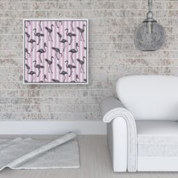 "Warren Reed - Designer Pineapple Flamingo Framed Canvas in Off-White - Size: W16"" x H16""" - thumbnail 2