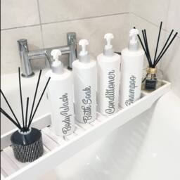 Almineez Bamboo Bath Caddy Tray Table Bathroom Shelf Organiser Storage White - thumbnail 3