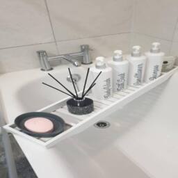 Almineez Bamboo Bath Caddy Tray Table Bathroom Shelf Organiser Storage White - thumbnail 2