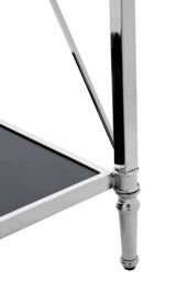 Orsina Black Mirrored Glass Console Table, 2 Tier Nickel Finish Frame Console Stand, Stainless Steel Hallway Table in Silver - thumbnail 4