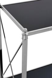 Orsina Black Mirrored Glass Console Table, 2 Tier Nickel Finish Frame Console Stand, Stainless Steel Hallway Table in Silver - thumbnail 5