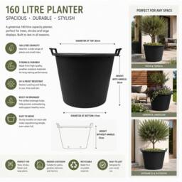 SPETLEK 160L Large Heavy Duty Garden Planter in Black - thumbnail 5