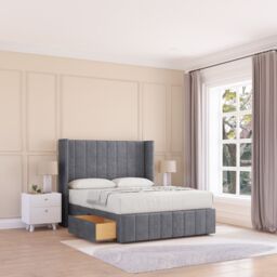 "Sloomy Melbourne Coniston Wingback Bed Set, No Drawers & 54"" Floor Standing Headboard in Dark Grey - Size: Super King" - thumbnail 1