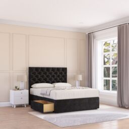 "Sloomy Mayfair Divan Bed Base No Drawers & 26"" Struts Headboard in Black - Size: Double"