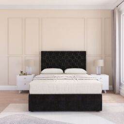 "Sloomy Mayfair Divan Bed Base No Drawers & 26"" Struts Headboard in Black - Size: Double" - thumbnail 2