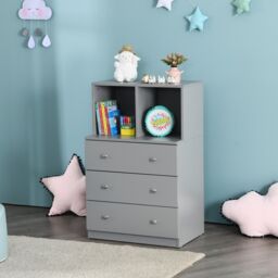 Costway 3-Drawer Chest Storage Cabinet Dresser Freestanding Organizer 2 Cubbies 3 Drawer in Grey - thumbnail 3