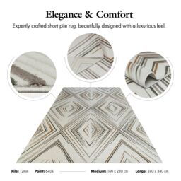 London Rug Company Claire Luxury Abstract Short Pile Rug in Cream - Size: 240 cm x 340 cm - thumbnail 4
