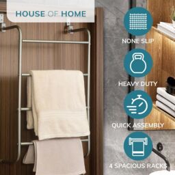 House of Home Over-Door Towel Rack 4-Tier Bathroom Silver Storage Hanger Rail Bath Hand Towels - thumbnail 3