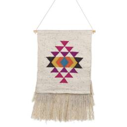Wyld and Coco Handwoven Beige Cotton Wall Hanging with Geometric Tassels - thumbnail 3