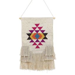 Wyld and Coco Handwoven Beige Cotton Wall Hanging with Geometric Tassels - thumbnail 2