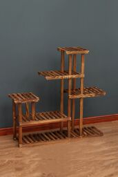 Living and Home Large Multi-Tiered Rustic Wooden Plant Stand Rack Decorative Display Shelf in Brown - thumbnail 5