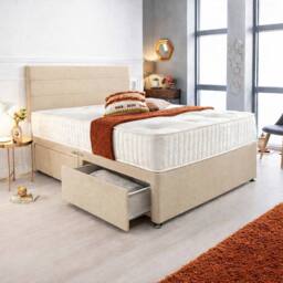 PARADISE BEDS LTD Orthopedic Divan Bed Set With Memory Foam Spring Mattress in Beige - Size: Single - thumbnail 1