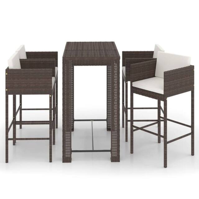 Berkfield Home 5 Piece Garden Bar Set with Cushions Poly Rattan Brown - image 1