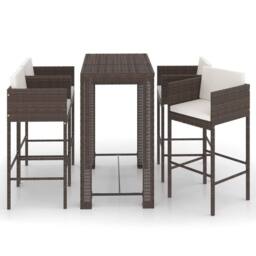 Berkfield Home 5 Piece Garden Bar Set with Cushions Poly Rattan Brown - thumbnail 1