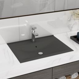 Berkfield Home Luxury Basin with Faucet Hole Matt Dark Grey 60x46 cm Ceramic - thumbnail 1