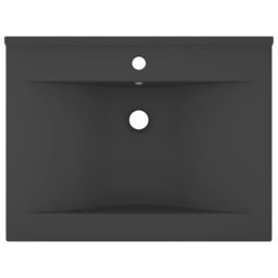 Berkfield Home Luxury Basin with Faucet Hole Matt Dark Grey 60x46 cm Ceramic - thumbnail 3