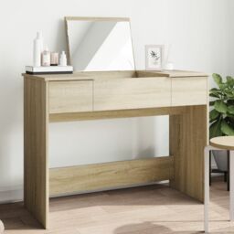 Berkfield Home Dressing Table with Mirror Sonoma Oak 100x45x76 cm in Brown - Size: 100 x 45 x 76 cm