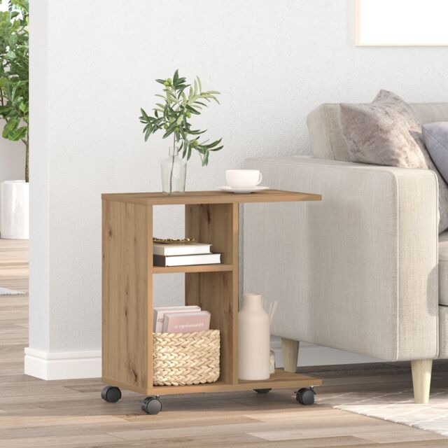 Berkfield Home Side Table on Wheels - Artisan Oak, 50x30x55 cm, Made of Engineered Wood in Brown - Size: 50 x 30 x 55 cm - image 1