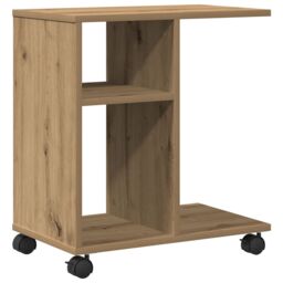 Berkfield Home Side Table on Wheels - Artisan Oak, 50x30x55 cm, Made of Engineered Wood in Brown - Size: 50 x 30 x 55 cm - thumbnail 2