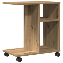 Berkfield Home Side Table on Wheels - Artisan Oak, 50x30x55 cm, Made of Engineered Wood in Brown - Size: 50 x 30 x 55 cm - thumbnail 5