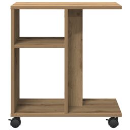 Berkfield Home Side Table on Wheels - Artisan Oak, 50x30x55 cm, Made of Engineered Wood in Brown - Size: 50 x 30 x 55 cm - thumbnail 6