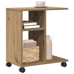 Berkfield Home Side Table on Wheels - Artisan Oak, 50x30x55 cm, Made of Engineered Wood in Brown - Size: 50 x 30 x 55 cm - thumbnail 3
