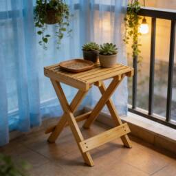 FORGEVIO Wooden Plant Stand Patio Balcony Garden Side Table in Natural - Size: 0.6m2 - thumbnail 6