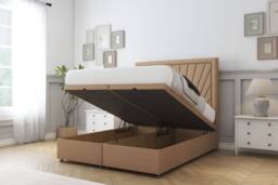 "Sloomy Somerset Dumfries Ottoman Bed Set With 54"" Floor Standing Headboard in Light Brown - Size: King" - thumbnail 2