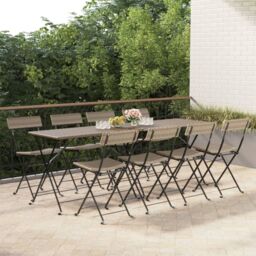 Berkfield Home Folding Bistro Chairs 8 pcs Grey Poly Rattan & Steel - thumbnail 1