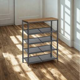 Pirlo Plush 5 Tier Industrial Shoe Rack Hallway Storage Organiser in Brown - thumbnail 3