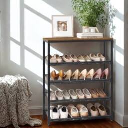 Pirlo Plush 5 Tier Industrial Shoe Rack Hallway Storage Organiser in Brown - thumbnail 5