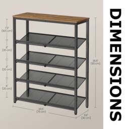 Pirlo Plush 5 Tier Industrial Shoe Rack Hallway Storage Organiser in Brown - thumbnail 9