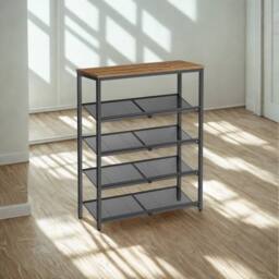 Pirlo Plush 5 Tier Industrial Shoe Rack Hallway Storage Organiser in Brown - thumbnail 6