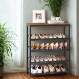 Pirlo Plush 5 Tier Industrial Shoe Rack Hallway Storage Organiser in Brown - thumbnail 2