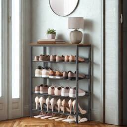 Pirlo Plush 5 Tier Industrial Shoe Rack Hallway Storage Organiser in Brown - thumbnail 4