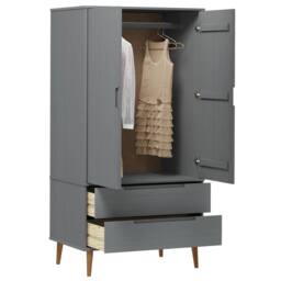 Berkfield Home Wardrobe MOLDE Grey 90x55x175 cm Solid Wood Pine - Size: 90 x 55 x 175 cm - thumbnail 1