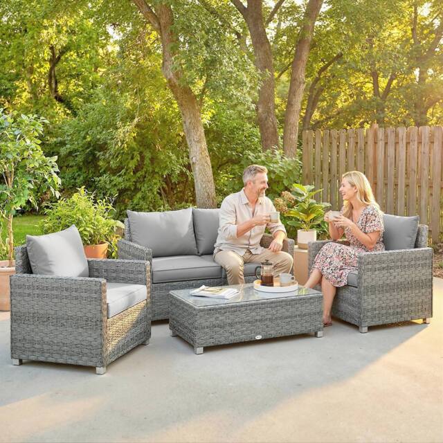OUTSUNNY 4 Seater Rattan Garden Furniture Set with Cushions, Grey - image 1