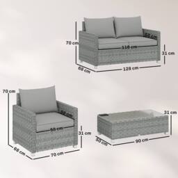 OUTSUNNY 4 Seater Rattan Garden Furniture Set with Cushions, Grey - thumbnail 3