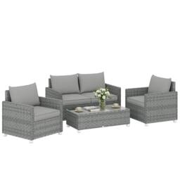 OUTSUNNY 4 Seater Rattan Garden Furniture Set with Cushions, Grey - thumbnail 2
