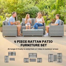 OUTSUNNY 4 Seater Rattan Garden Furniture Set with Cushions, Grey - thumbnail 4