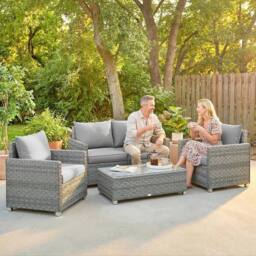 OUTSUNNY 4 Seater Rattan Garden Furniture Set with Cushions, Grey - thumbnail 1