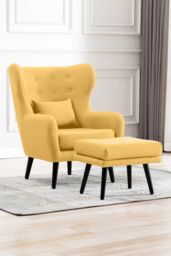 More4Homes Winslow Wing Back Fabric Occasional Button Back Armchair w Footstool in Mustard