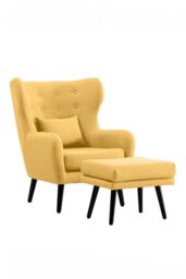 More4Homes Winslow Wing Back Fabric Occasional Button Back Armchair w Footstool in Mustard - thumbnail 3